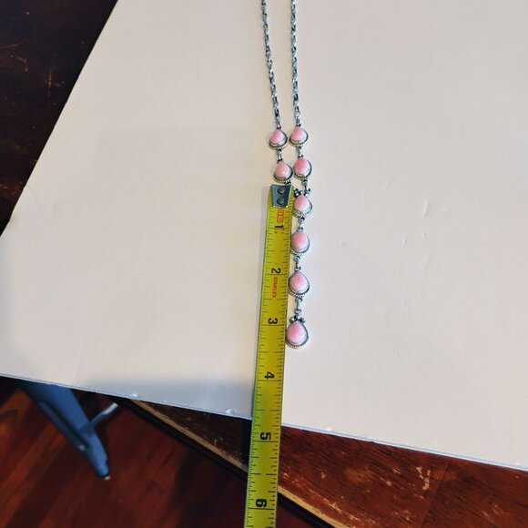 Western Cowgirl Pink Conch Shell Sterling Silver Lariat Drop Necklace - Picture 6 of 7